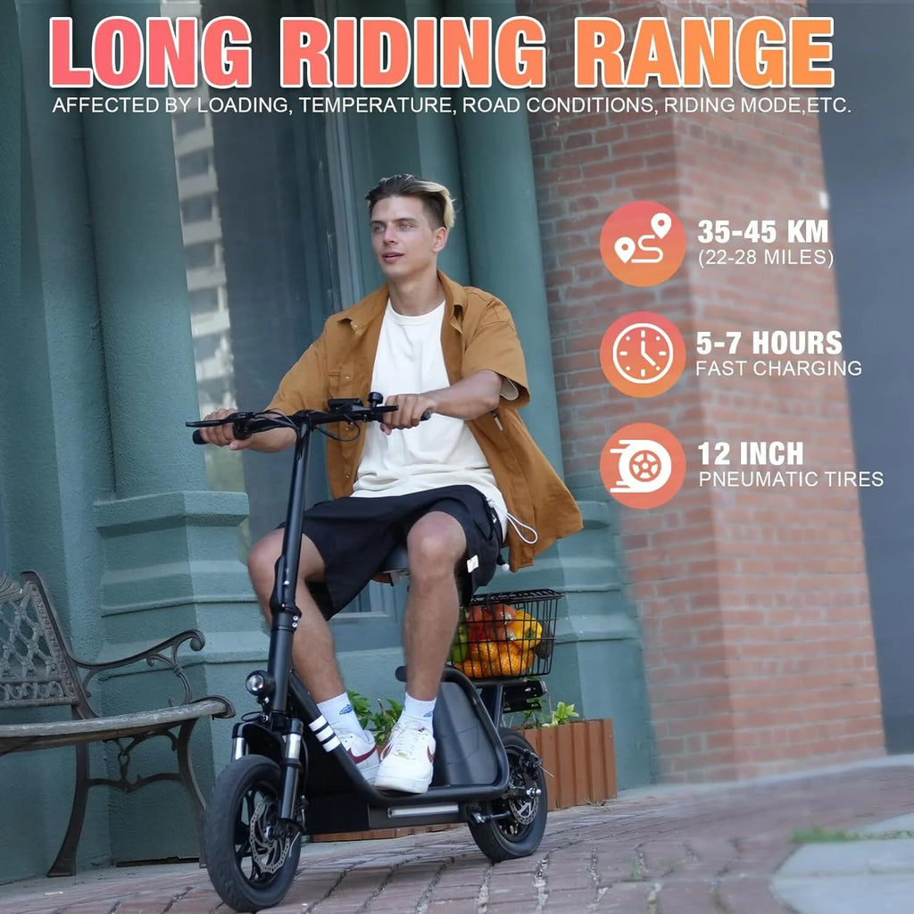 400W Motor 12" Pneumatic Tire Foldable Electric Scooter with Seat I349