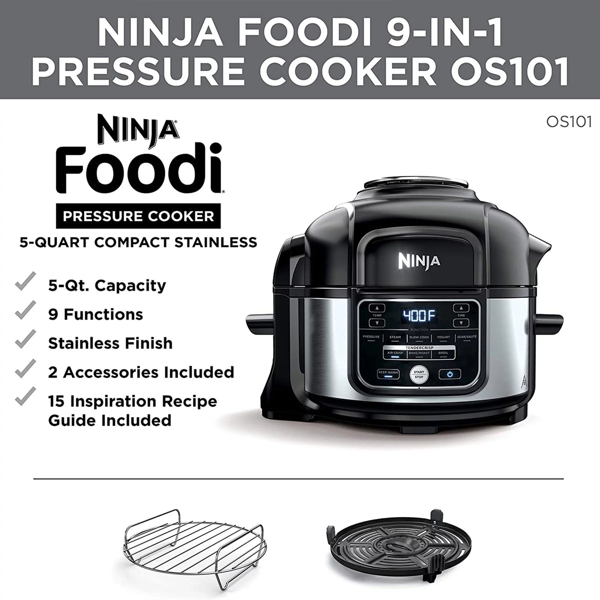 Silver 9 in 1 Pressure Cooker and Air Fryer F235