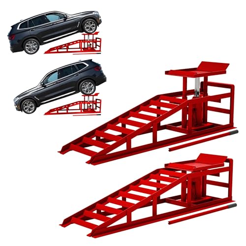 2 Pack Hydraulic Car Ramps 5T 10000lbs Low Profile Lift Height 11.61-16.21 Inches Q93442