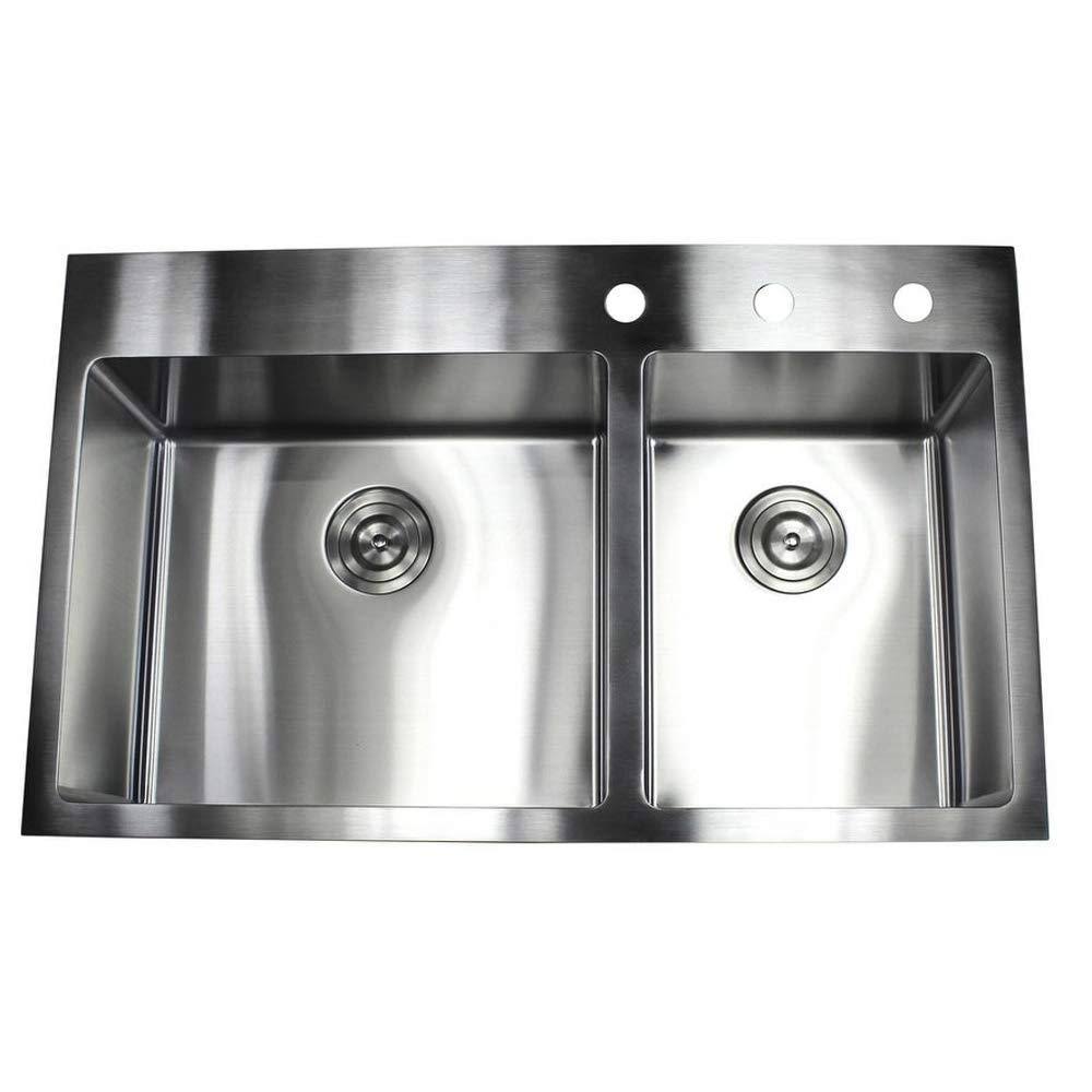 33 inch Drop in Stainless Steel Kitchen Sink 16 Gauge Double Bowl H971332