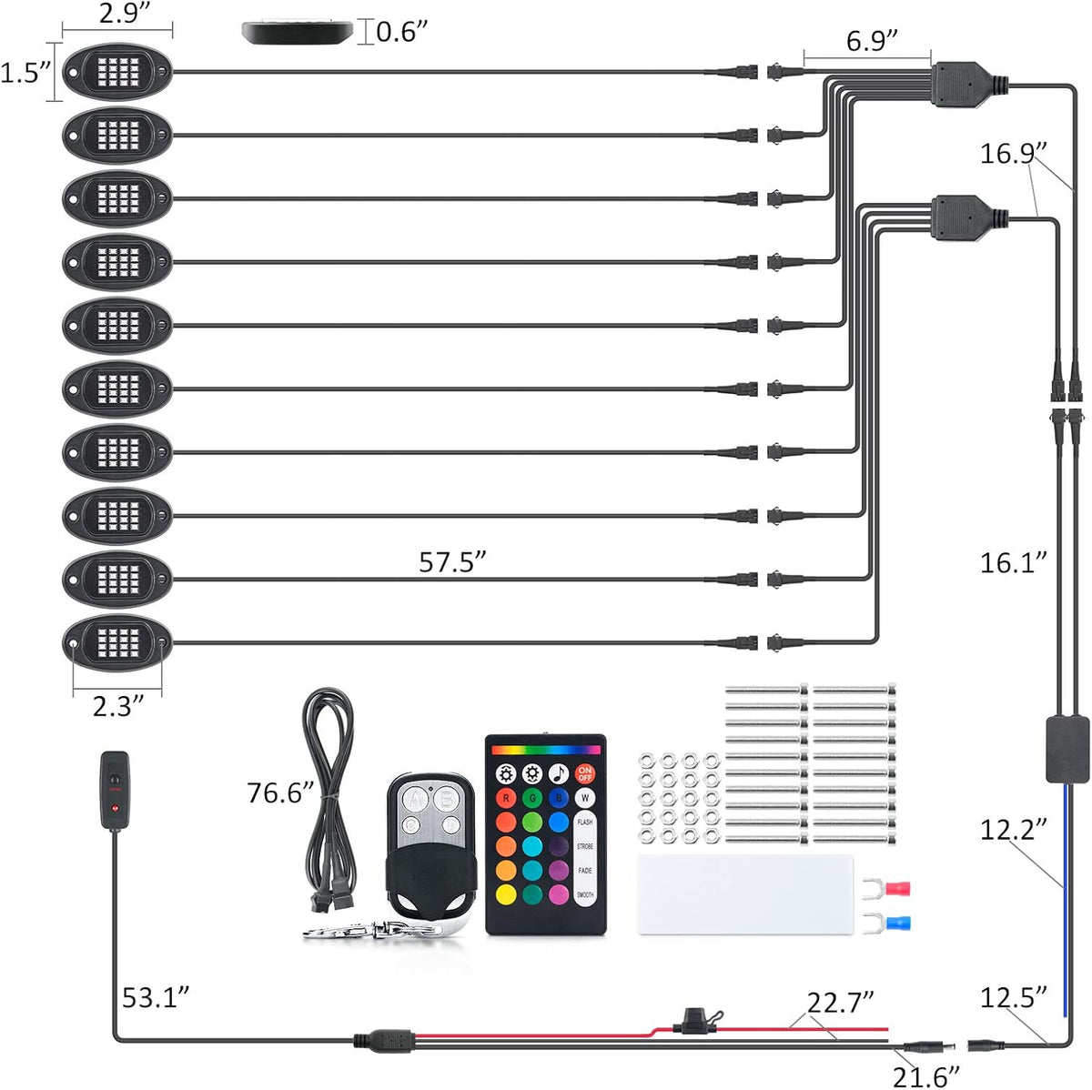 RGB LED Rock Lights with Remote Control, Music Sync Waterproof Underglow Lighting Kit P3634