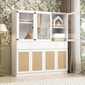 White Cat Litter Box Enclosure with Scratch Post, Stairs, Storage Drawers, Shelves, Sisal Doors E771
