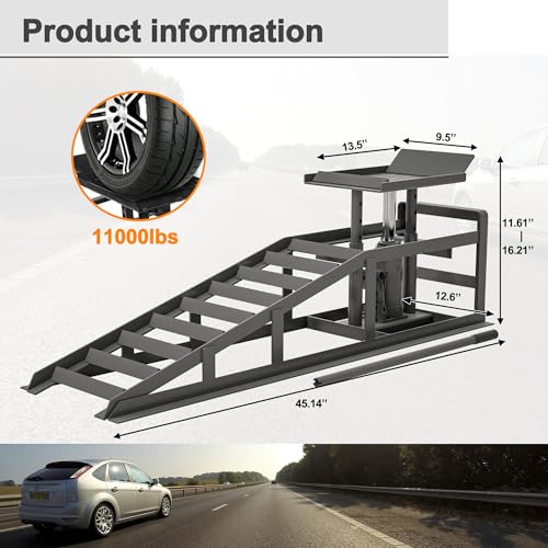 2 Pack Hydraulic Car Ramps 5T 10000lbs Low Profile Lift Height 11.61-16.21 Inches Q93442
