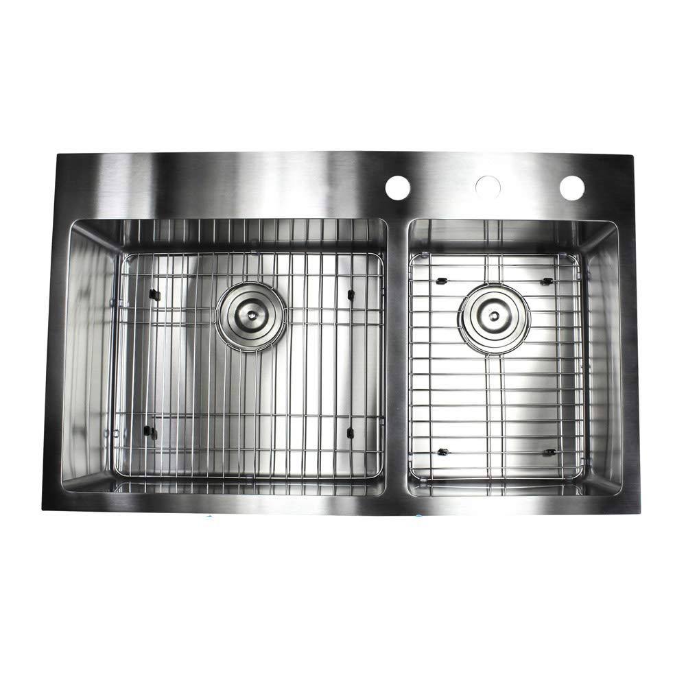33 inch Drop in Stainless Steel Kitchen Sink 16 Gauge Double Bowl H971332