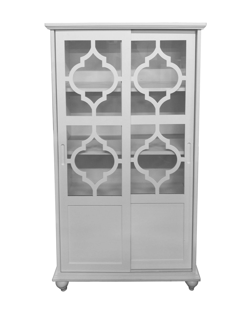 White Wood Curio Cabinet with Glass Sliding Doors N201