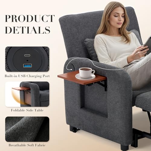 Lightgrey Fabric Convertible Sleeper Sofa Bed with USB Port B58477