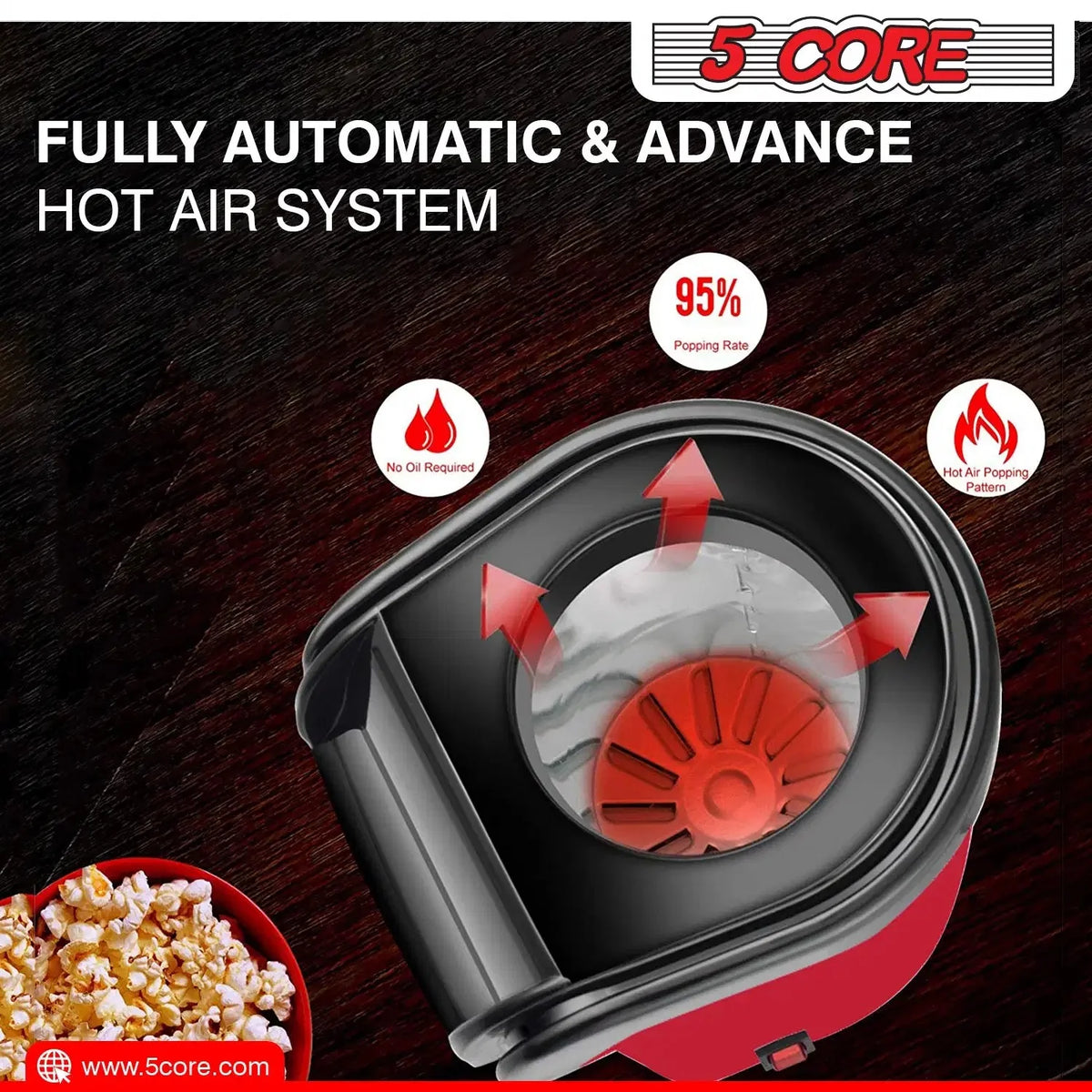 Red Hot Air Popcorn Machine Popper E5008