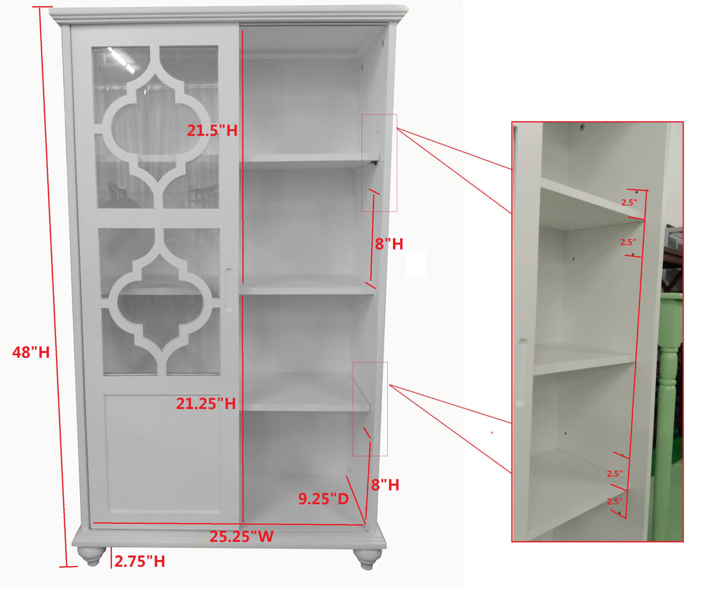 White Wood Curio Cabinet with Glass Sliding Doors N201