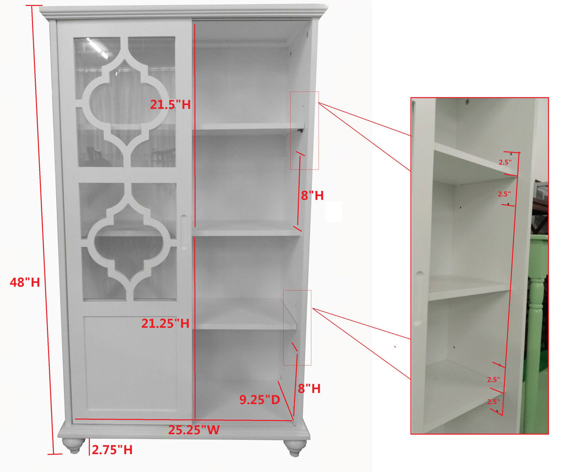White Wood Curio Cabinet with Glass Sliding Doors N201