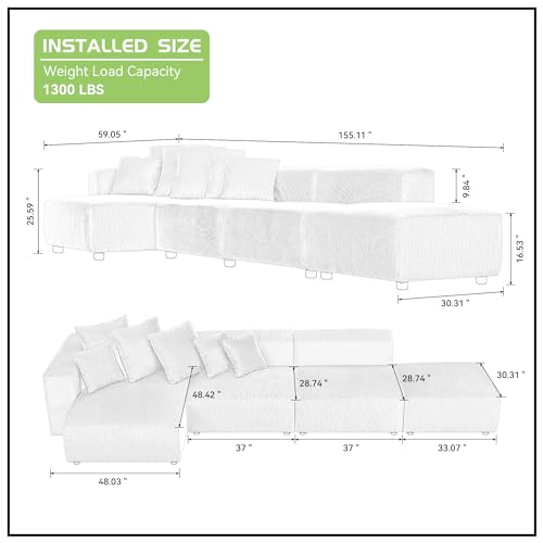 Cream Curved Boucle Modular Sectional Sofa Set 4 Seat V29838