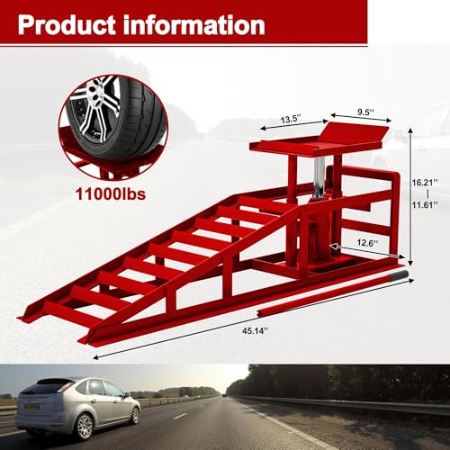 2 Pack Hydraulic Car Ramps 5T 10000lbs Low Profile Lift Height 11.61-16.21 Inches Q93442
