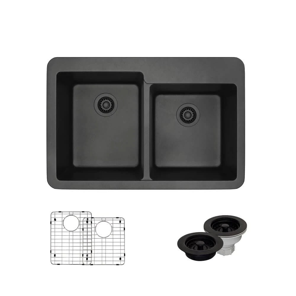 Carbon Topmount Composite Granite Kitchen Sink with Two Grids Q41074