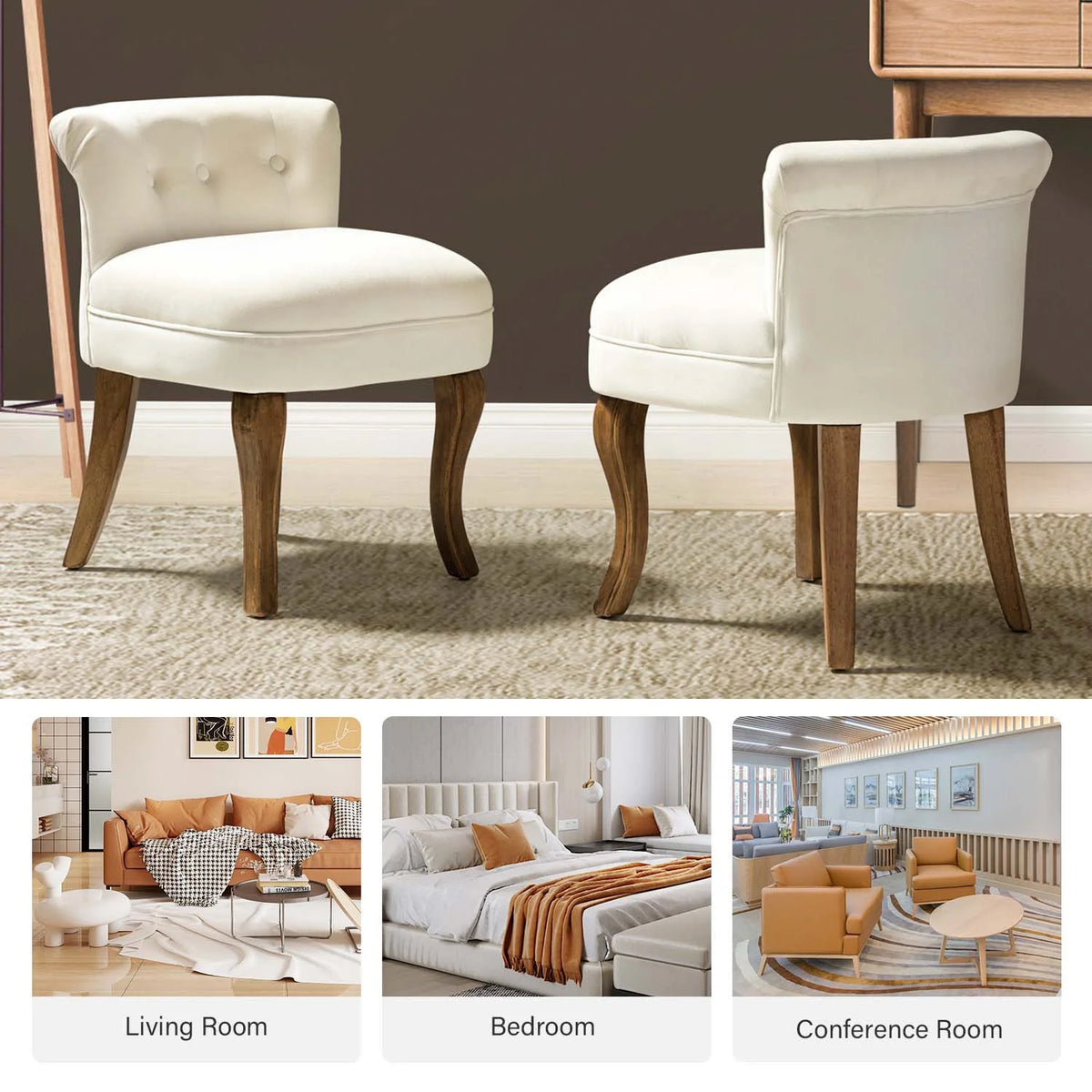 Ivory Velvet Vanity Stool J8902