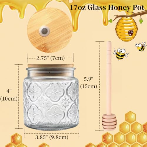 Airtight Glass Honey Jar with Wooden Lid, 17oz I25284
