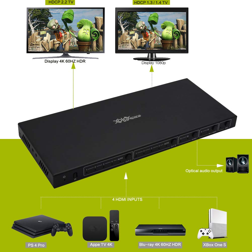 4X2 4K 60HZ HDMI Matrix Switcher with Audio Extractor H934