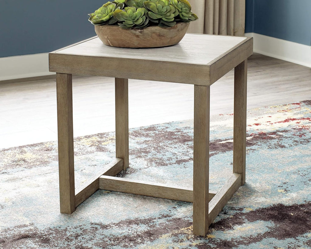 Contemporary End Table with Faux Carrara Marble Top P2046