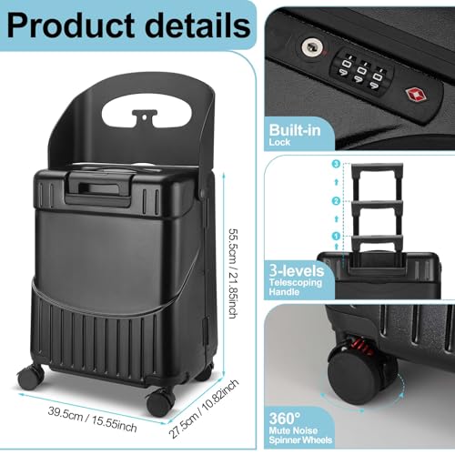 Black 22 Inch Expandable Ride on Suitcase with Spinner Wheels N15987