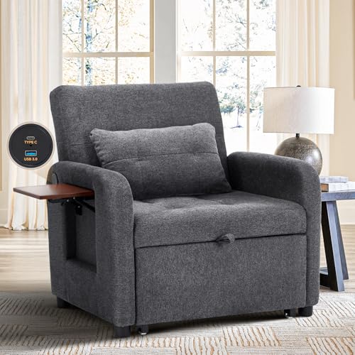 Lightgrey Fabric Convertible Sleeper Sofa Bed with USB Port B58477