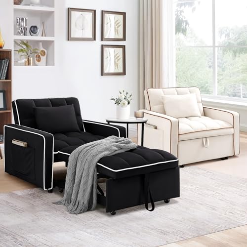 Beige Velvet Convertible Chair Bed P837580