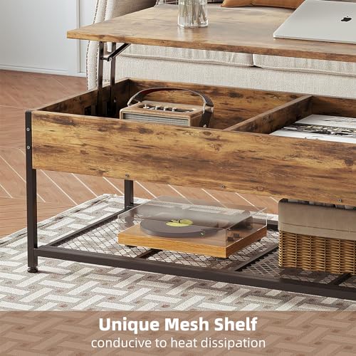 Rustic Brown Wooden Lift Top Coffee Table with Hidden Storage D70301