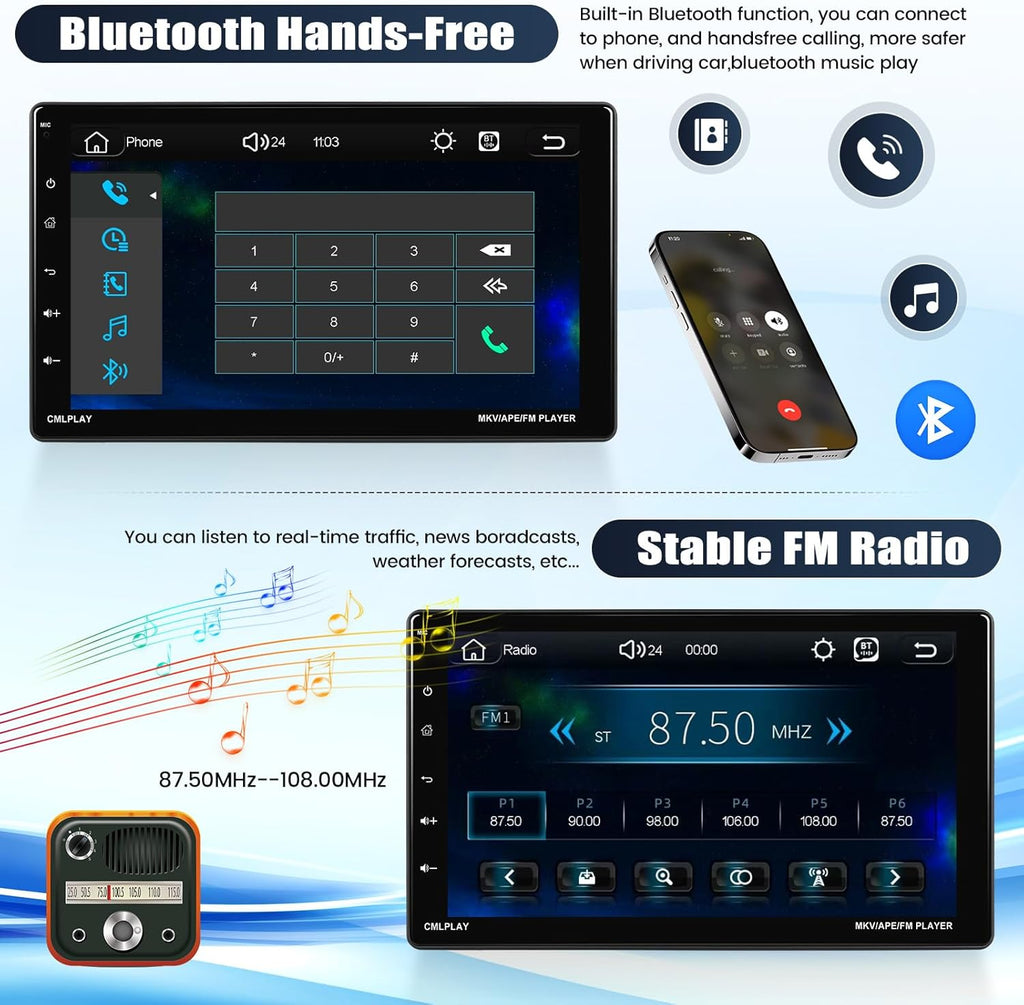9 Inch Rotatable Touch Screen Single Din Car Stereo with Wireless Apple Carplay Android Auto Bluetooth Backup Camera N837398