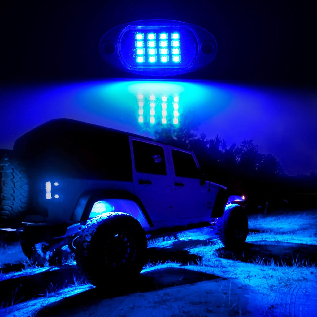 RGB LED Rock Lights with Remote Control, Music Sync Waterproof Underglow Lighting Kit P3634