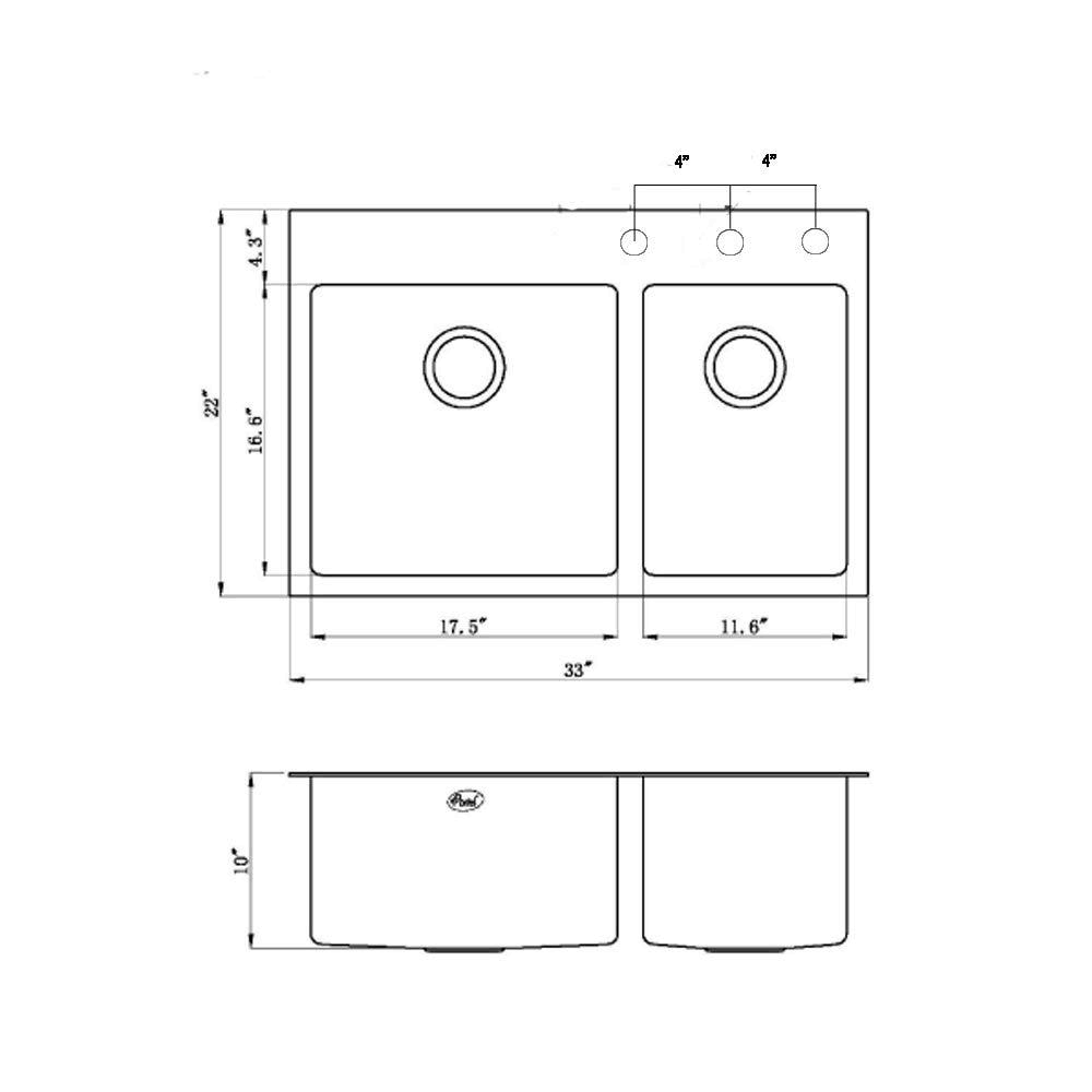 33 inch Drop in Stainless Steel Kitchen Sink 16 Gauge Double Bowl H971332