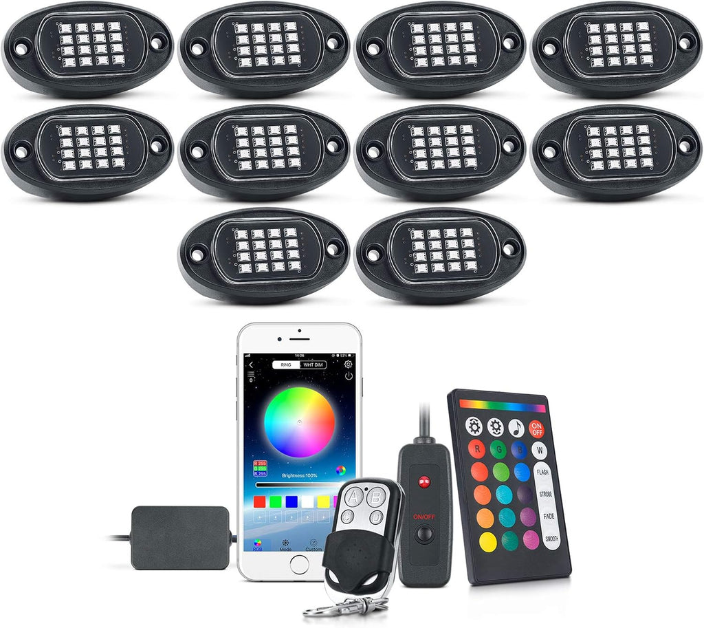 RGB LED Rock Lights with Remote Control, Music Sync Waterproof Underglow Lighting Kit P3634