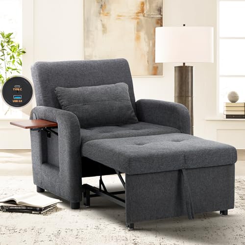 Lightgrey Fabric Convertible Sleeper Sofa Bed with USB Port B58477