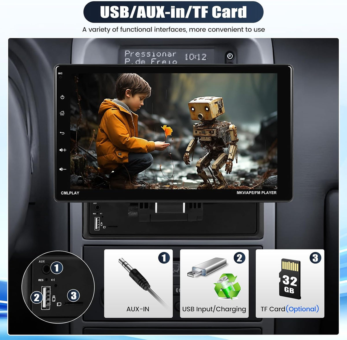 9 Inch Rotatable Touch Screen Single Din Car Stereo with Wireless Apple Carplay Android Auto Bluetooth Backup Camera N837398
