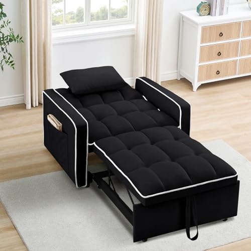 Beige Velvet Convertible Chair Bed P837580