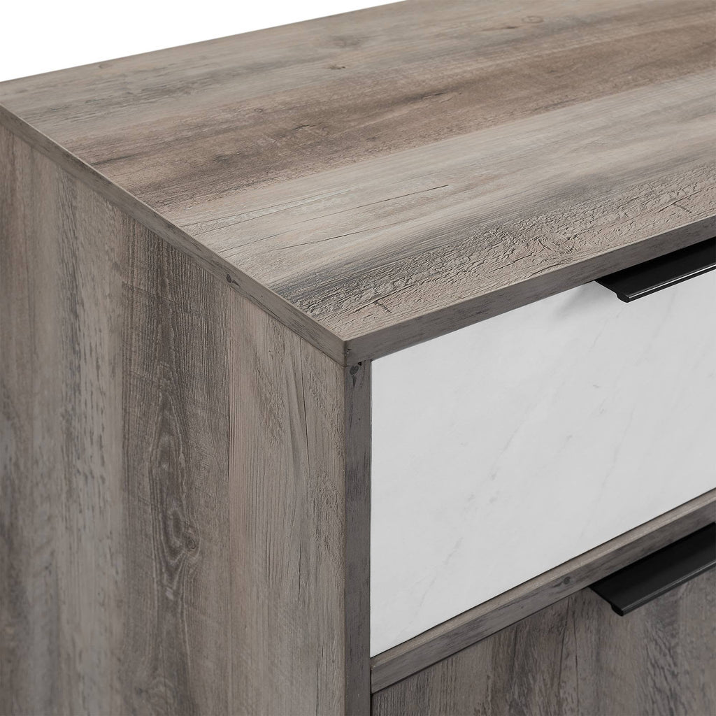 60x22 Asymmetrical 2 Drawer Sideboard Faux White Marble Gray Wash J789603