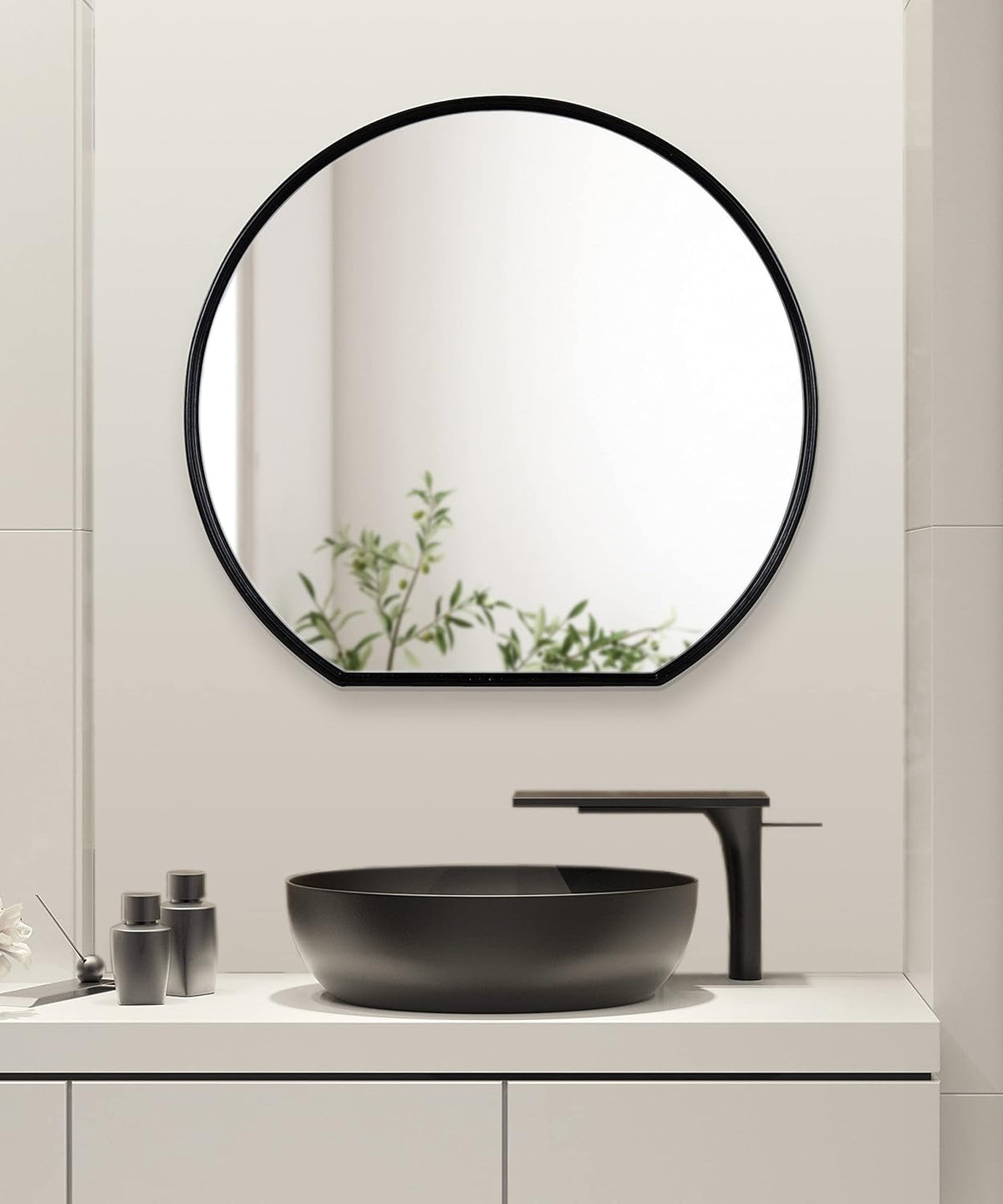 Black Flat Circle Wall Mirror B900