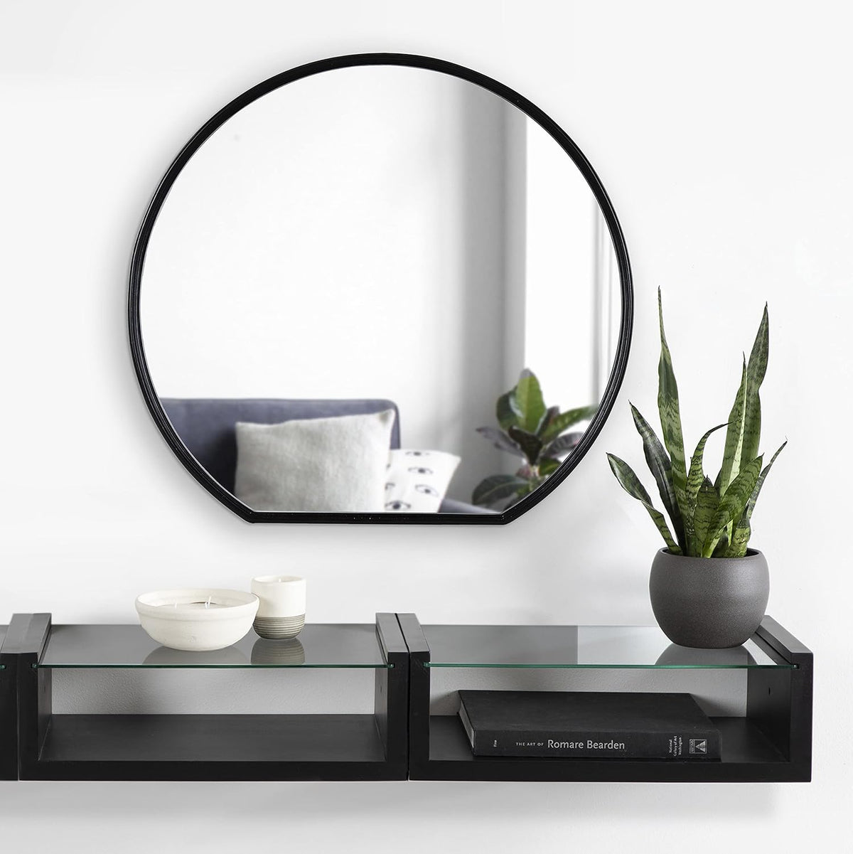 Black Flat Circle Wall Mirror B900