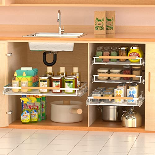 Stainless Steel Adjustable Width Pull Out Drawer Cabinet Organizer 1 Pack X7997