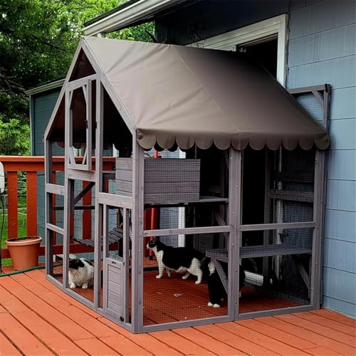 Cat House Outdoor Catio Kitty Enclosure with Wooden Cat Cage Condo Indoor Playpen with Platforms, 70 Inch H5237