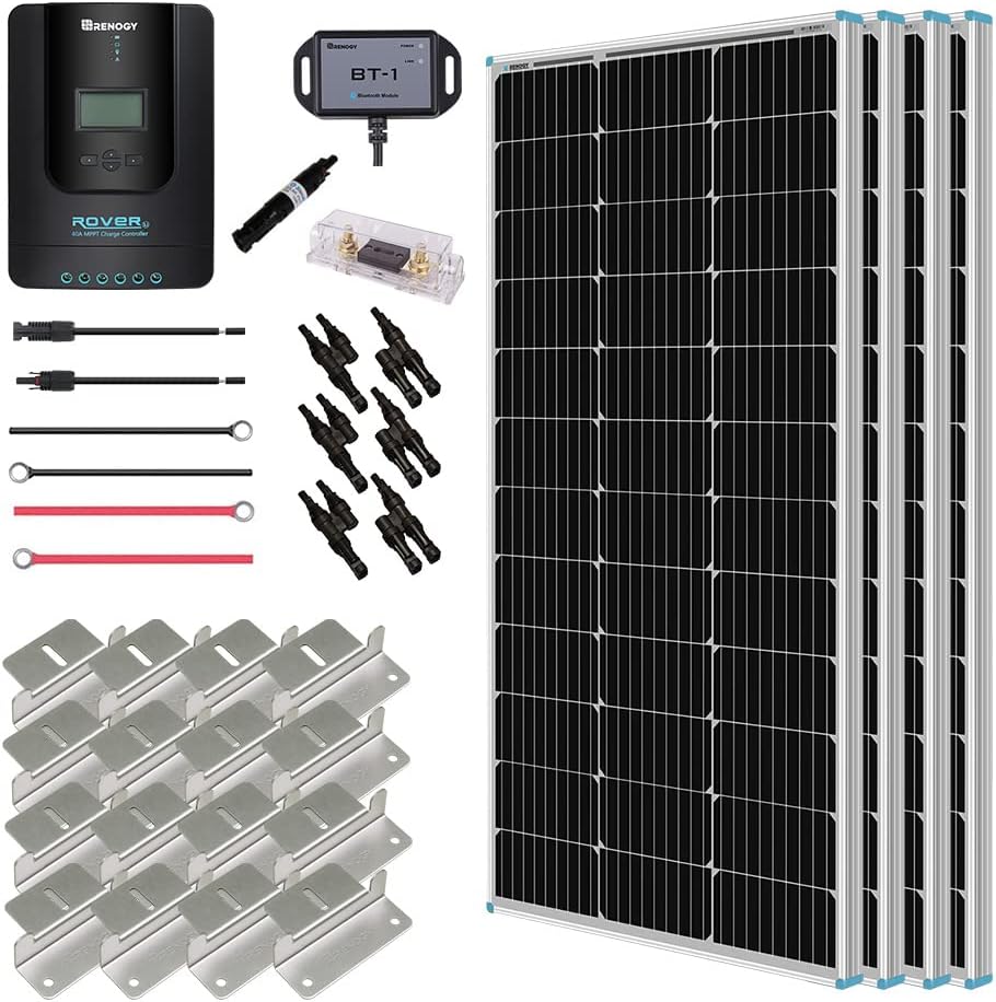 400 Watt 12 Volt 4 Pcs 100W Solar Panel with Charge Controller and Mounting Brackets A327210