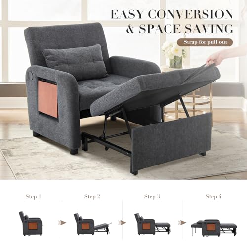 Lightgrey Fabric Convertible Sleeper Sofa Bed with USB Port B58477