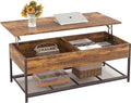 Rustic Brown Wooden Lift Top Coffee Table with Hidden Storage D70301