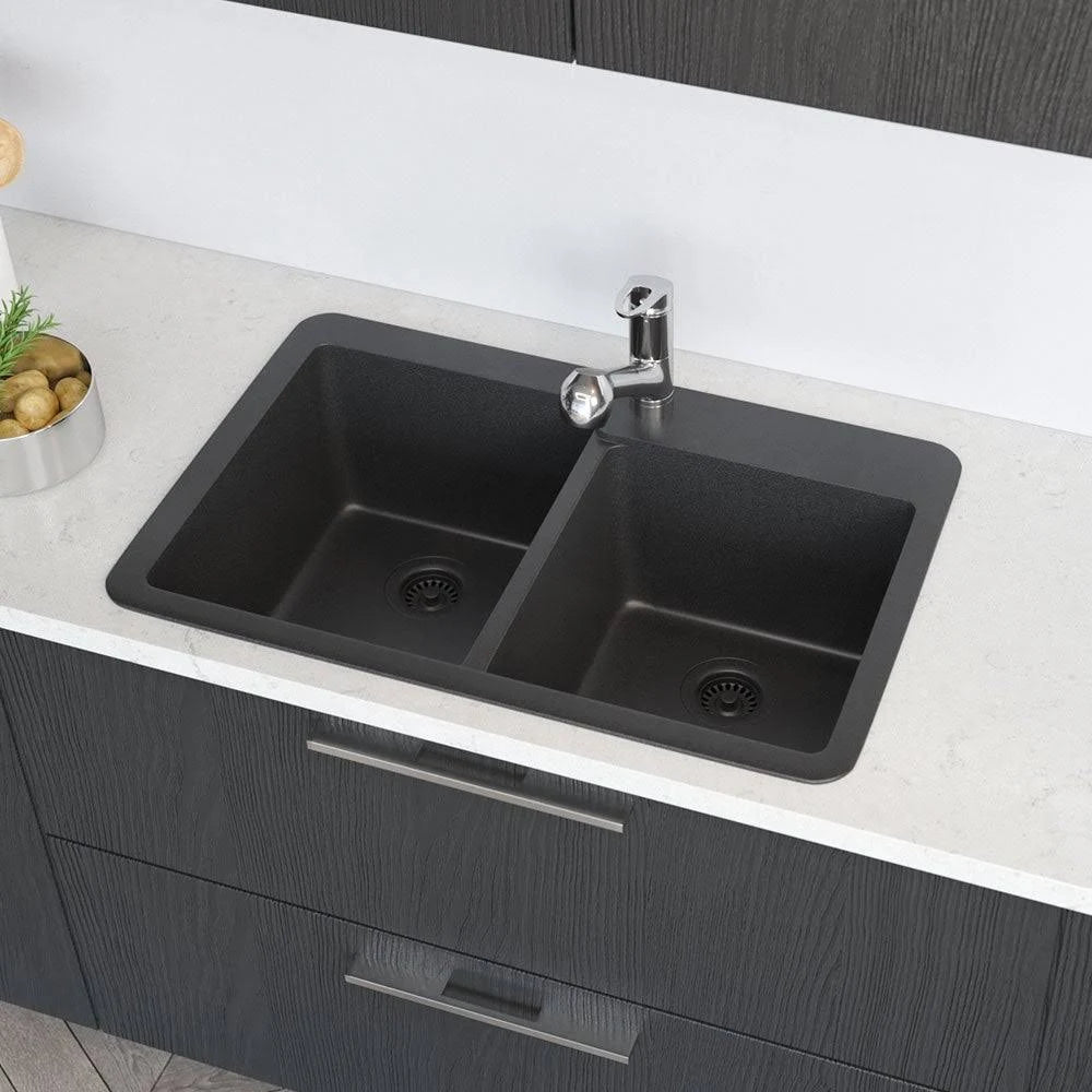Carbon Topmount Composite Granite Kitchen Sink with Two Grids Q41074