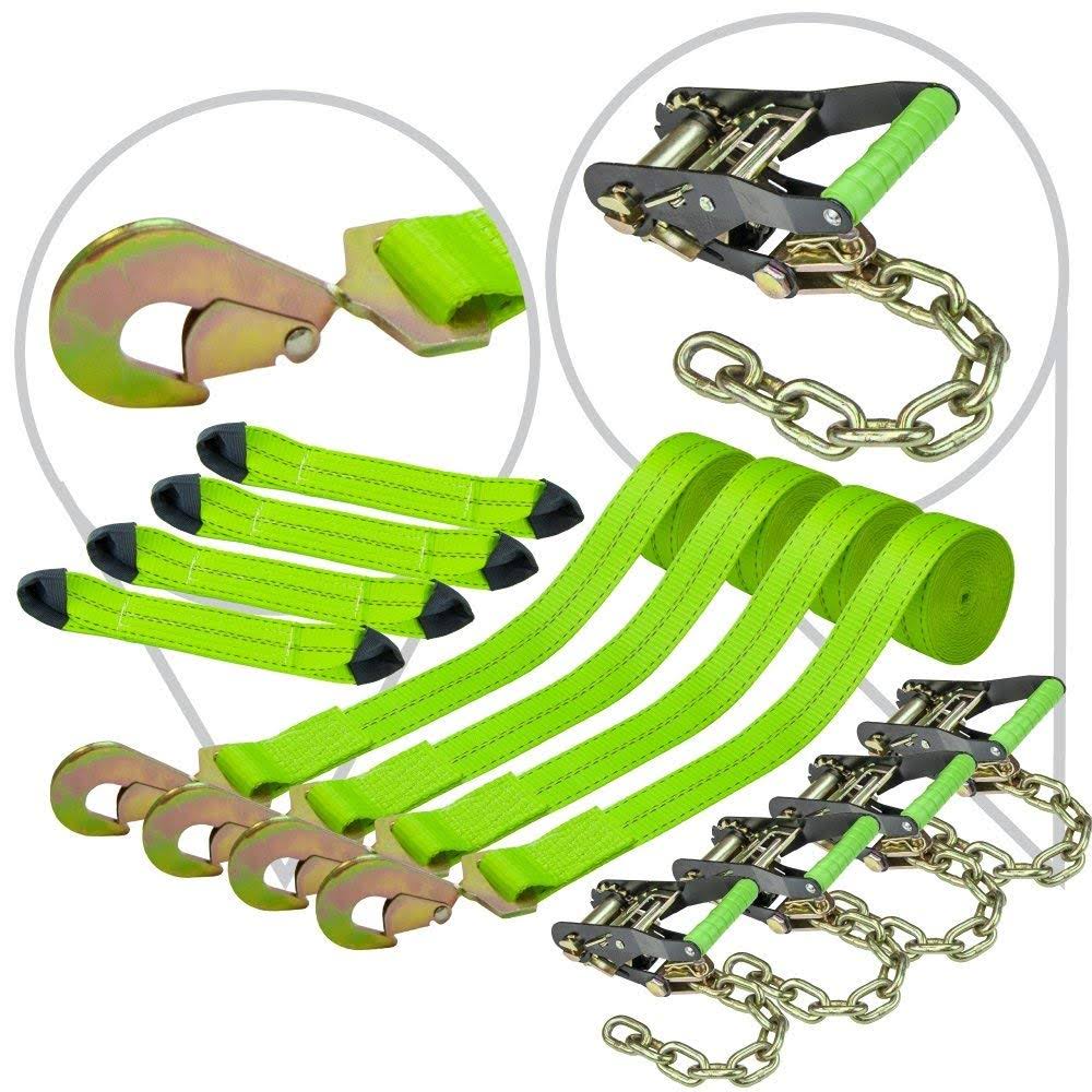 8-Point Vehicle Tie Down Kit with Snap Hook and Chain Tail, Set of 4 B842