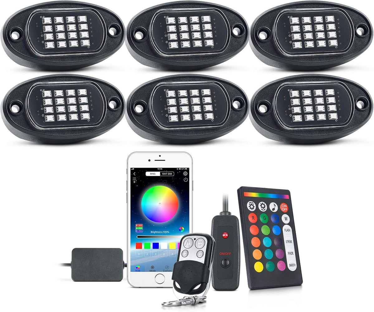 RGB LED Rock Lights with Remote Control, Music Sync Waterproof Underglow Lighting Kit P3634