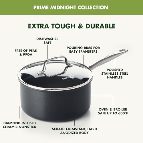 Black 3QT Hard Anodized Ceramic Nonstick Saucepan Pot with Lid L59954