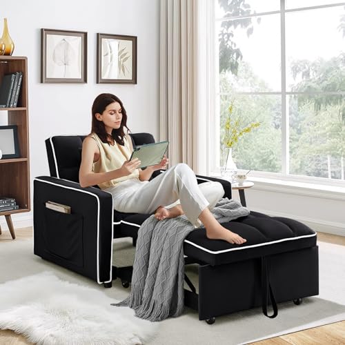 Beige Velvet Convertible Chair Bed P837580