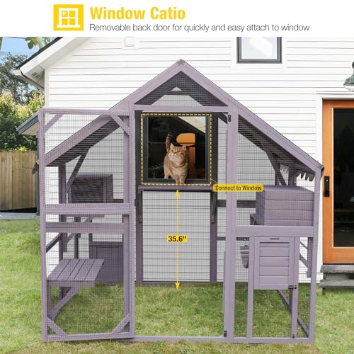 Cat House Outdoor Catio Kitty Enclosure with Wooden Cat Cage Condo Indoor Playpen with Platforms, 70 Inch H5237