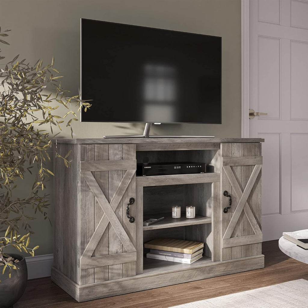 Industrial Electric Fireplace TV Stand with Open Storage Shelves J233