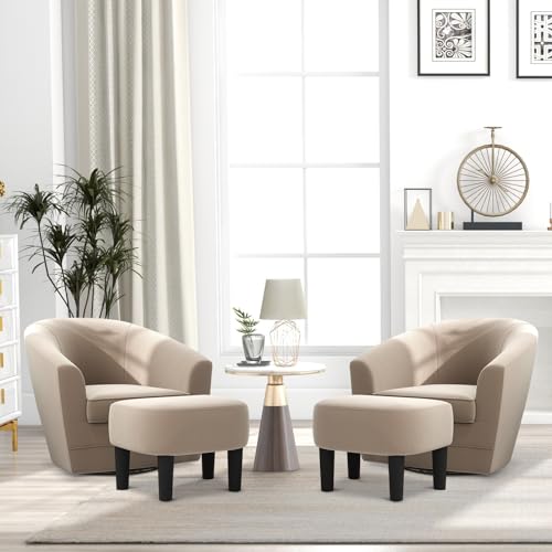 Swivel Accent Chair with Ottoman Set of 2, Soft Velvet Barrel Chair with Footrest B28672