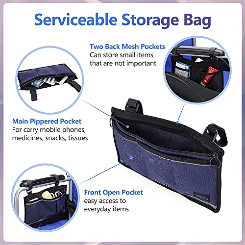 Dark Blue Wheelchair Side Bag with Phone Holder X5610