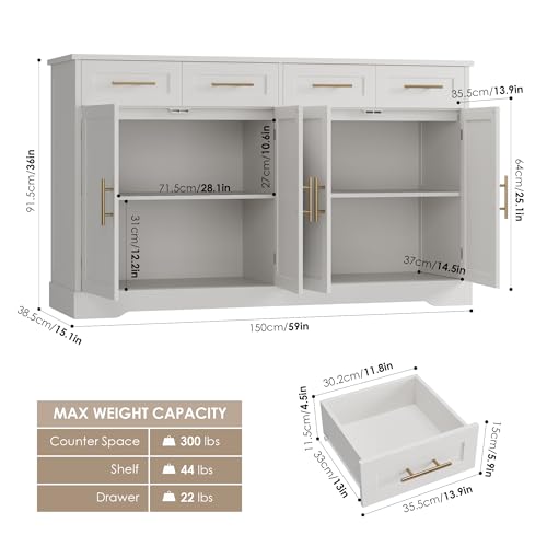 60" Ash Gray Buffet Sideboard with 4 Drawer Z590