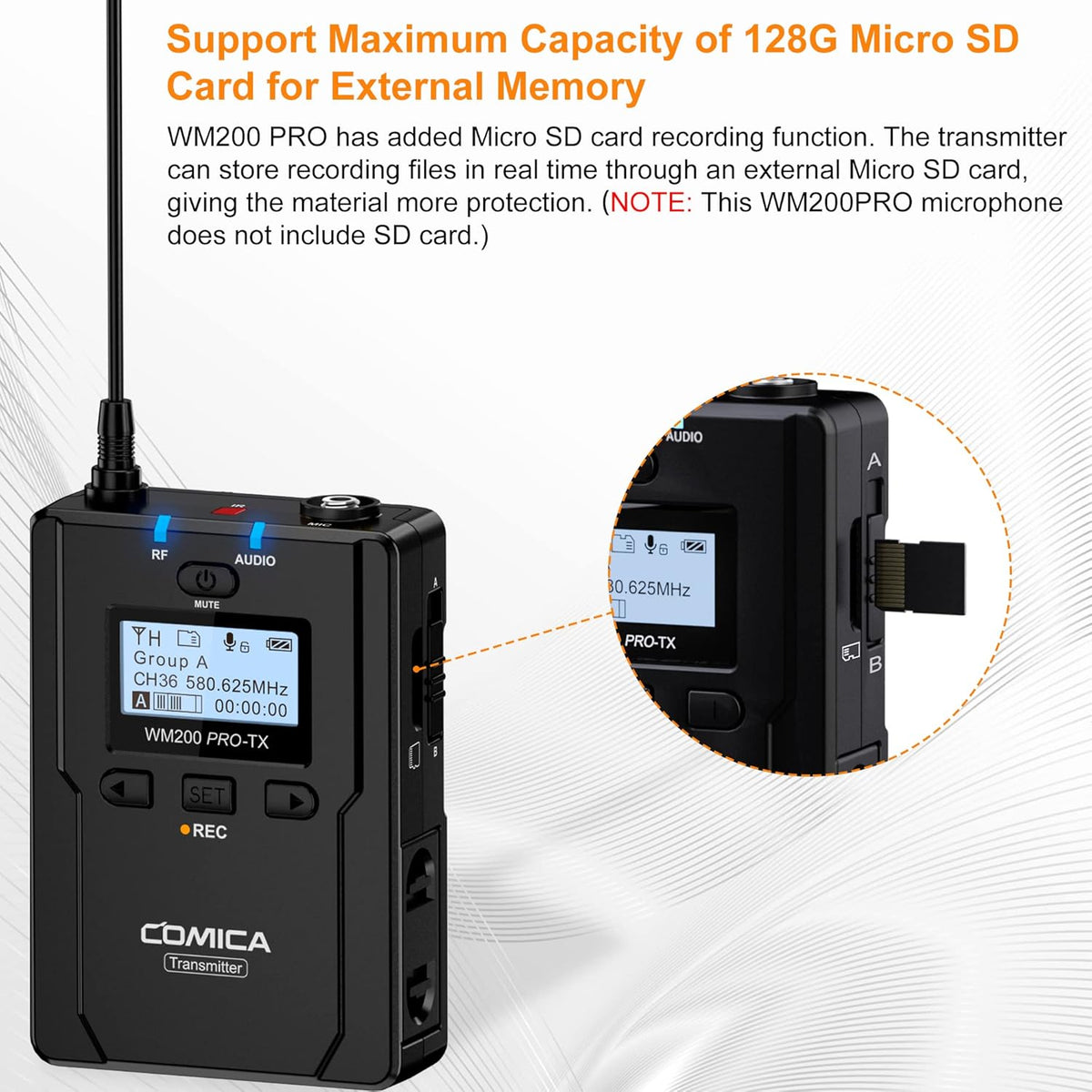 UHF Wireless Lavalier Microphone with Real-time Storage, Dual-Channel Q20192